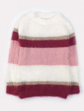 IDEXE rózsaszín csíkos szőrmés pulóver
