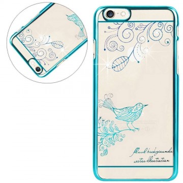 iPhone 5 5S SE madár mintás, köves kék kemény műanyag tok