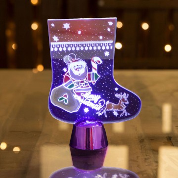 Karácsonyi asztali LED dekor - fényes talppal - csizma - lila - 15...
