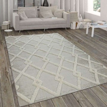 Kültéri-szőnyeg bozontos-minta gyémánt-dizájn bézs, 200×290-es...