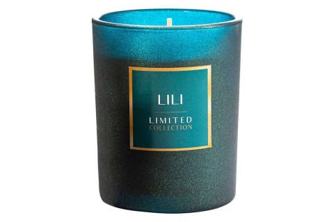 Lili illatos gyertya dekorüvegben Sötét türkiz