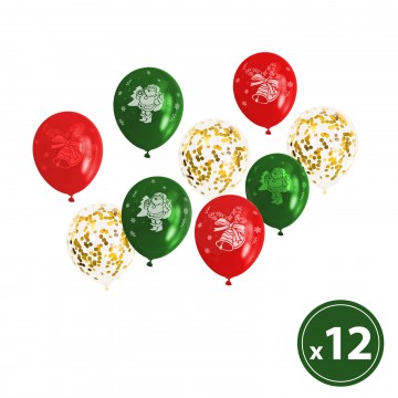 Lufi szett - piros, zöld, arany, karácsonyi motívumokkal - 12 db...