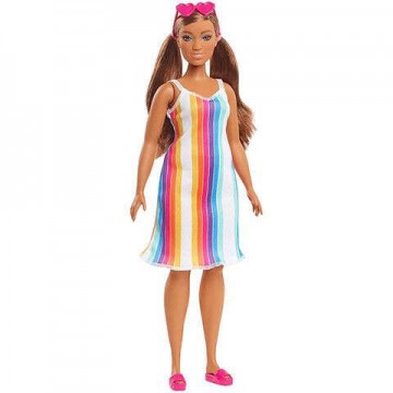 Mattel Barbie 50. évfordulós Malibu baba csíkos ruhában...