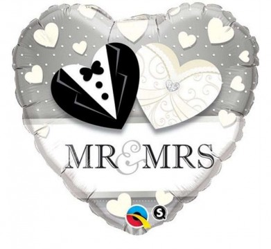 Mr & Mrs, Esküvő fólia lufi 46 cm
