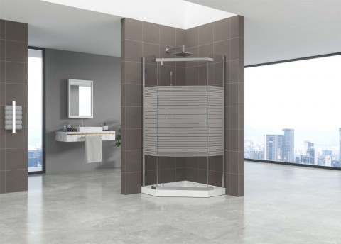 Ötszöglető üveg zuhanykabin tálcával csíkos 90x90x185 cm