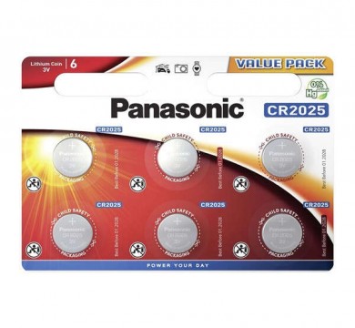 PANASONIC gombelem (CR2025, 3V, lítium) 6db / csomag