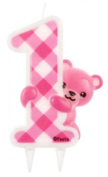 Pink Teddy első születésnap csillámos tortagyertya