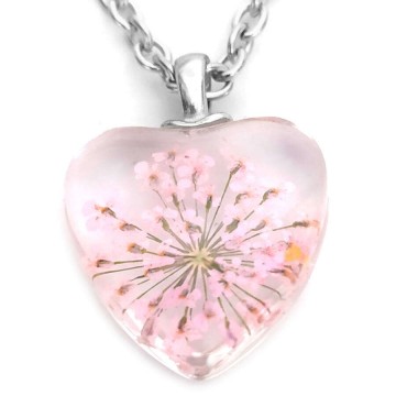 Pink virág szív (2) üvegmedál, választható arany vagy ezüst...