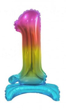 Rainbow, Színes mini 1-es szám fólia lufi talppal 38 cm