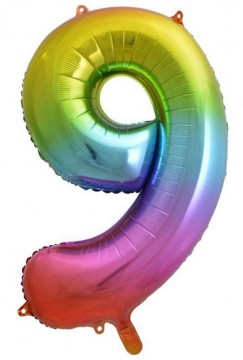 Rainbow, Szivárvány 9-es szám fólia lufi 85 cm