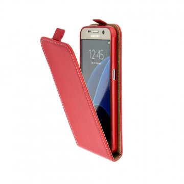 Samsung Galaxy S7 fliptok, telefon tok, szilikon keretes, piros