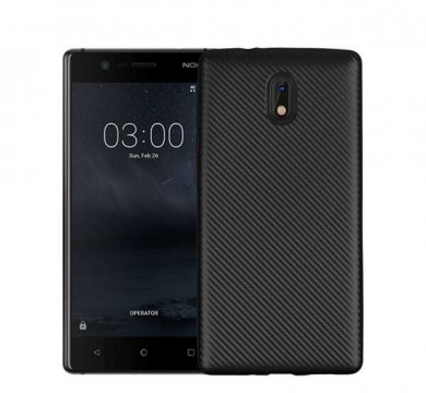Szilikon telefonvédő (karbon minta) FEKETE Nokia 3