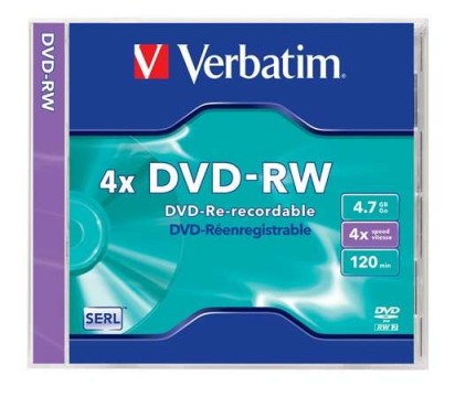 VERBATIM DVD-RW lemez, újraírható, 4,7GB, 4x, 1 db, normál tok,...