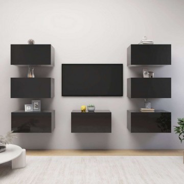 vidaXL 7 db magasfényű fekete forgácslap TV-szekrény 30,5 x 30 x...