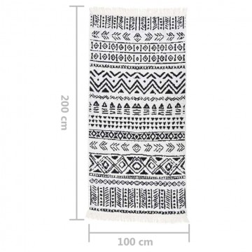 vidaXL fekete-fehér pamutszőnyeg 100 x 200 cm