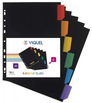 VIQUEL Regiszter, műanyag, A4 Maxi, 6 részes, VIQUEL "Rainbow...