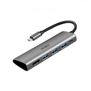 WiWU USB-C Hub + 3 x USB3.0, 1 x Type-C, 1 x HDMI adapter Alpha A...