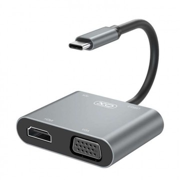 XO 4in1 Type-C to HDMI/VGA/USB3.0/adatkábel, Ezüst