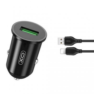 XO TZ12 szivartöltő USB+ iPhone 8pin fekete adatkábel 3A