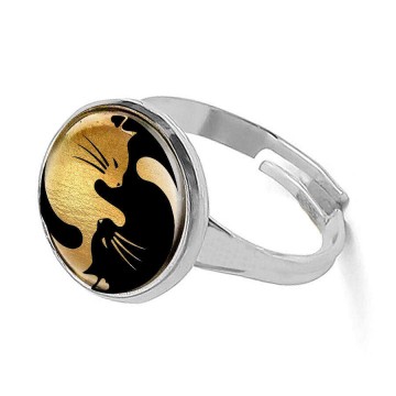 Yin Yang cicás gyűrű, ezüst színben (állítható méret)