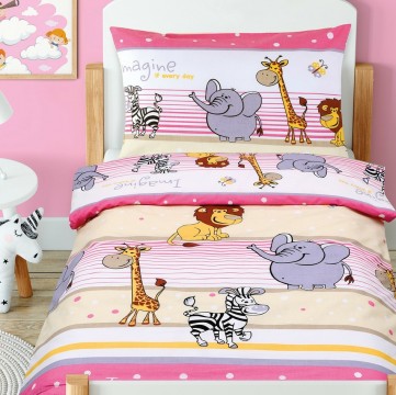 Agáta gyermek pamut ágynemű kiságyba Safari, rózsaszín, 90 x 135...