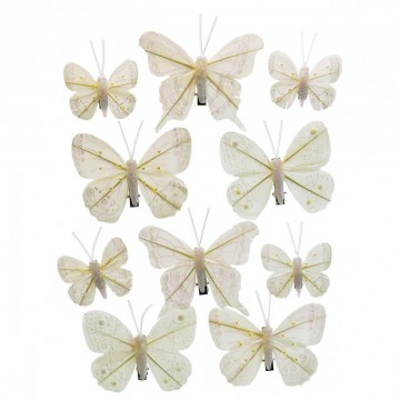 Pillangók karácsonyi díszkészlet, fehér, 10 db-os