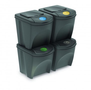 Sortibox Szelektív hulladékgyűjtő kosarak, szürke, 25 l, 4 db...