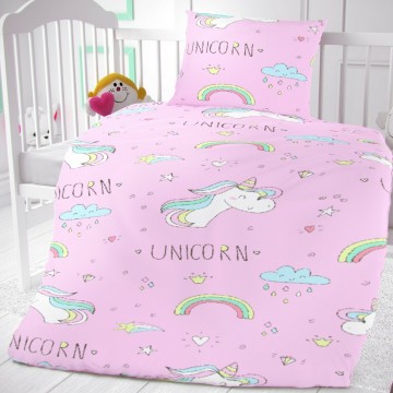 Unicorn gyermek pamut ágyneműhuzat kiságyba, 90 x 135 cm, 45 x 60...
