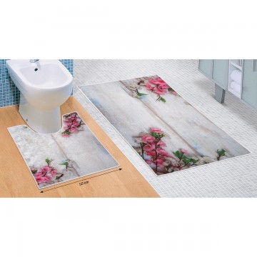 Virágos, rózsaszín 3D fürdőszobai szőnyegkészlet, 60 x 100 cm,...