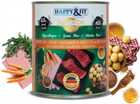 Happy&Fit Superior 100% Monoprotein Wild boar meat with Carrot and...