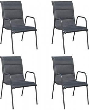 vidaXL 4 db fekete rakásolható acél és textilén kerti szék...