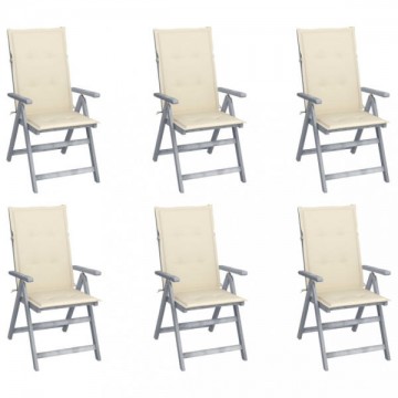 vidaXL 6 db dönthető tömör akácfa kerti szék párnával...